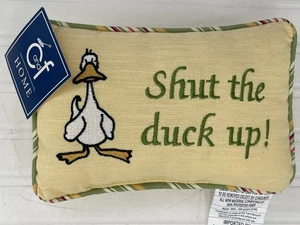 Vintage Neuheit Kissen alle bestickt "Halt die Klappe" 6" x 9" Ente gelb neu - Bild 1 von 6