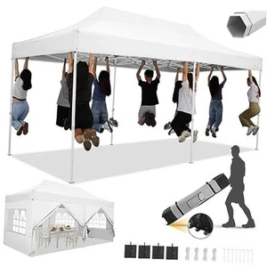 10x20 Heavy Duty Pop Up Canopy Tent with Sidewalls, 10x20FT (+6 Walls) White - Picture 1 of 7