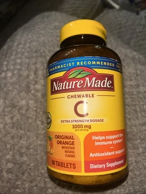 Comprimidos de vitamina C mastigáveis feitos na natureza força extra 1000mg - 90ct EXP:3/2027 - Imagem 1 de 4