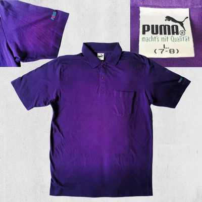 Polo PUMA vintage anni 80 90 viola L | punto singolo | logo adesivo | rara - Immagine 1 di 4