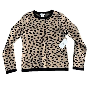 HALSTON Women’s XS Cheetah Long Sleeve Round Neck Sweater Animal Print Soft NWT - Picture 1 of 7