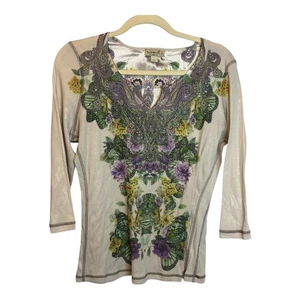 One World Blouse Women's Size Large Floral Bedazzled Long Sleeve - Picture 1 of 4