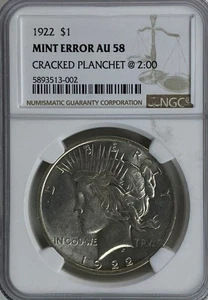 1922 1 $ Peace Dollar NGC Mint Error Cracked Planchet AU 58 - Bild 1 von 2