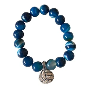 New Sport Team Blue Lapis Bead Crystal Volleyball 8.5" Elastic Bracelet Jewelry - Picture 1 of 2