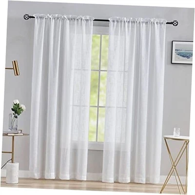  Cortinas de lino transparente 96 pulgadas de largo semi transparentes 54" W x 96" L (paquete de 2) blancas Foto 1 de 4