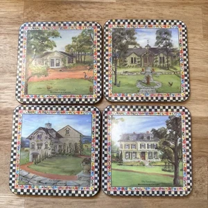 Retired MacKenzie Childs Set of 4 Farmhouse Coasters EUC Cottage Quaint Cork - Picture 1 of 9