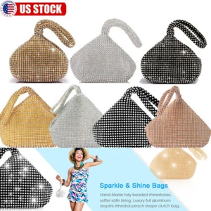 Women's Glitter Rhinestone Clutch Wedding Party Prom Evening Bag Handbag Purse - Picture 1 of 31