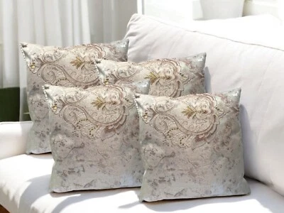 Luxury DAMASK Brown Beige Gold Embossed Jacquard Cushion Cover 18x18" - Image 1 of 4