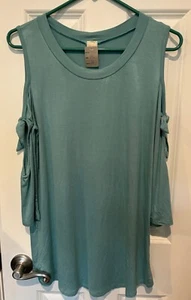 7th Ray Women’s Medium Teal Blue Cold Shoulder Long Sleeve Shirt New - Picture 1 of 7