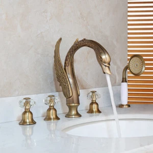 Deck Mount 5PCS Waterfall Shower Set Bathtub Mixer Basin Faucet Handheld Tap - Picture 1 of 7