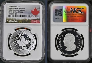 2024 $1 CANADA 100th ANNIVERSARY ROYAL CANADIAN AIR FORCE NGC PF70 FIRST RELEASE - Picture 1 of 3