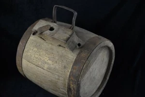 1800's ANTIQUE WOODEN VESSEL CANTEEN KEG RUM WHISKEY BARREL WROUGHT IRON - Picture 1 of 11