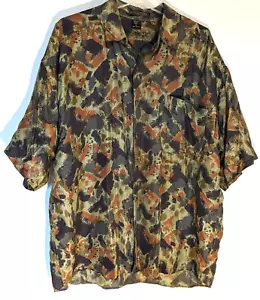 SILK SHIRT MEN XL SHORT SLEEVE ABSTRACT PRINT STRUCTURE BEACHY VACATION RELAX - Picture 1 of 6