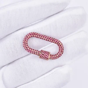 14K Yellow Gold Plated Carabiner Lock, Pink Sapphire Screw Carabiner Jewelry - Bild 1 von 2