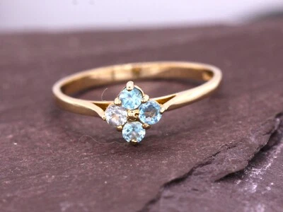 9ct Topacio Azul Oro Amarillo Solitario Redondo Talla O Compromiso Ring Ru Hecho - Imagen 1 de 4