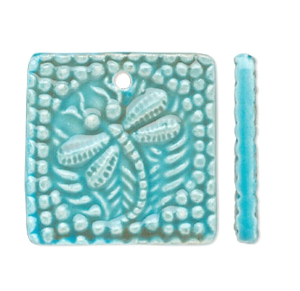 Colgante focal artístico azulejo de porcelana cuadrada texturizada azul turquesa Foto 1 de 1