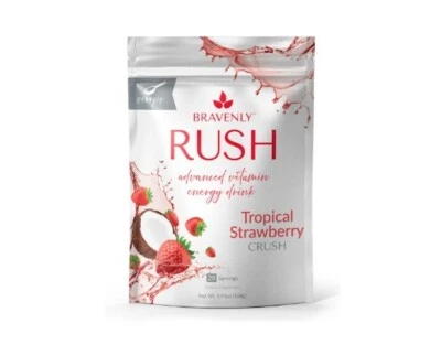 Bravenly RUSH, Bebida Energética Vitamínica Fresa Tropical 28 Porciones en Polvo, NUEVO Foto 1 de 4