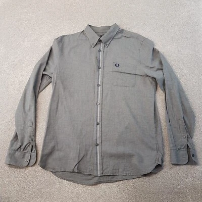 Fred Perry Mens Shirt Large Grey Button Up Casuals Mod Ska Terrace Liam Motif - Image 1 of 4