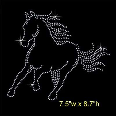 Running Horse Rhinestone Transfer Hotfix Iron on Motif Appliqué in crystal - Image 1 of 4