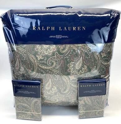 Juego de 2 fundas edredón de satén de cachemira verde salvia multi rey Ralph Lauren Heritage Foto 1 de 4
