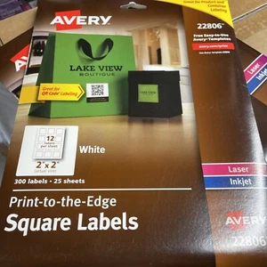Etiquetas cuadradas Avery para impresoras, impresión al borde, 2" x 2", 300 etiquetas S8 - Imagen 1 de 4