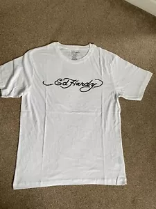 Men's White Ed Hardy Logo Print T-Shirt Size Large 100% Cotton - Picture 1 of 5