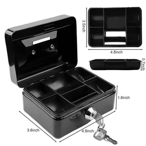 Locking Steel Cash Lock Box with Keys Security Money Tray Double Layer Small - Picture 1 of 9