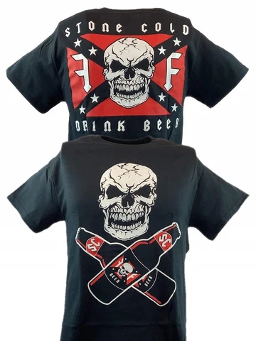 Stone Cold Steve Austin Drink Beer Skull Flag Mens Black T-shirt Cover