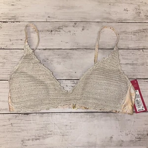 Xhilaration Bikini Top Womens Medium Cream Peach Paisley Crochet Swim Padded M - Picture 1 of 5