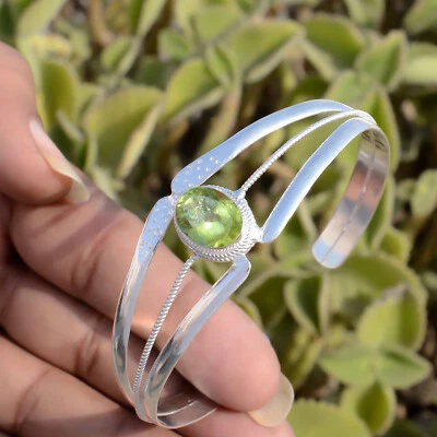 Peridot Oval Cut Gemstone Bracelet 925 Sterling Silver Man's Cuff Gifted Jewelry - Image 1 of 4