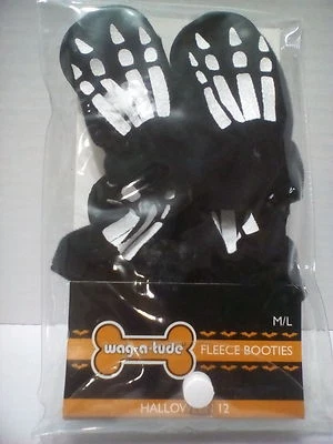 Wag-A-Tude Fleece Dog Booties (Size: M/L 2.00") NIB Halloween, skelleton, x-ray - Image 1 of 4