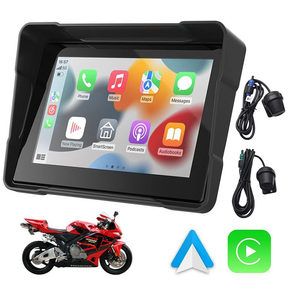5" Wasserdicht Motorrad navi 1080P DVR carplay Android auto touchscreen GPS IP67 - Bild 1 von 4