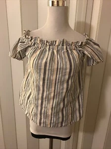 A New Day (Target) Damen gestreiftes Baumwolltop elastischer Ausschnitt, Flügelärmel - Gr. S - Bild 1 von 5