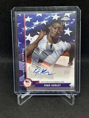 2024 TOPPS CHROME OLYMPICS FRED KERLEY US FLAG REFRACTOR AUTOGRAPH AUTO /76 - Image 1 of 2