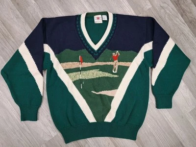 Винтажный хлопок трейдеров свитер для гольфа зеленый вязаный хлопок коренастый мужской размер большой - Изображение 1 из 4