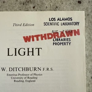 LANL Library Copy! Light 3rd Edition by R W Ditchburn HC 1976 VG - Picture 1 of 24