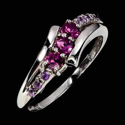925 Sterling Silver Ring Round Rhodolite Garnet Tanzanite Gemstone Jewelry Sz 8 - Image 1 of 4
