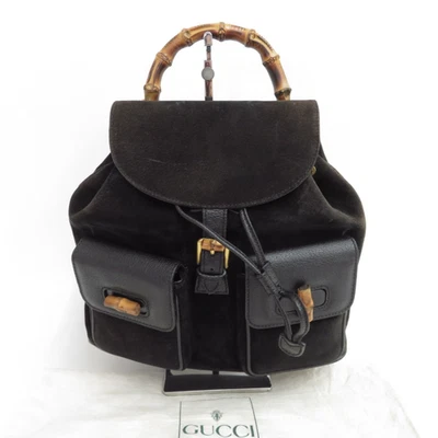Authentic GUCCI Bamboo Suede Leather Backpack Bag I#46144 - Image 1 of 4