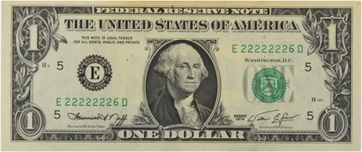 1974 $1 Federal Reserve Bank Note 7 of a Kind 2's FR1908E UNC Uncertified - Image 1 of 2