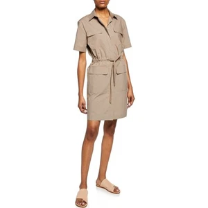 Theory Utility Shirt Dress XS Cotton Collared Cargo Brown Green Taupe Minimalist - Picture 1 of 10
