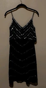 Women's Adrianna Papell Black Evening Cocktail Dress W/silver Sequence Size 6 - Picture 1 of 9