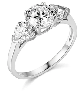 1.95 Ct Round & Heart Solid 14K White Gold 3 Three Stone Engagement Wedding Ring - Picture 1 of 4