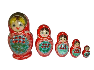 Vintage Russian Hand Painted Wooden Matryoshka Nesting Doll Set - Picture 1 of 6