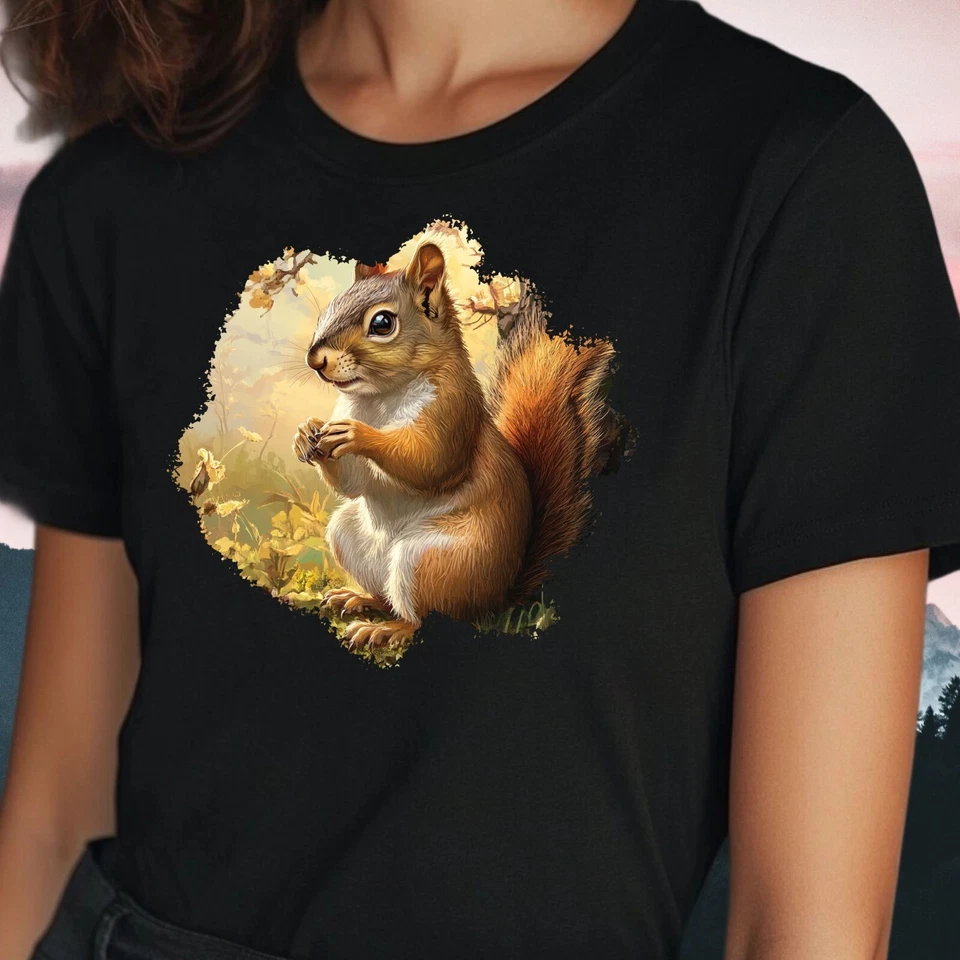 Frauen T-Shirt Eichhörnchen Motiv Baumwolle Größe S bis 3XL - Bild 1 von 1
