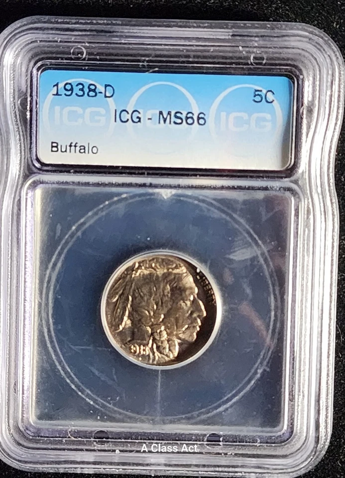 1938 D BUFFALO INDIAN 5C NICKEL ICG MS 66 LUSTROUS BRILLIANT. OUR T5241 - Image 1 of 4