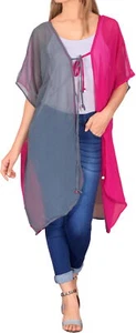 LA LEELA Women's Beach Kimono Cardigan Bathing Suit Coverup US 14-18W Grey_B735 - Picture 1 of 3