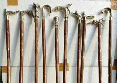 Lot Of 10 piece Antique Walking Cane Wooden Walking Stick Brass Handle Knob Gift - Image 1 of 3