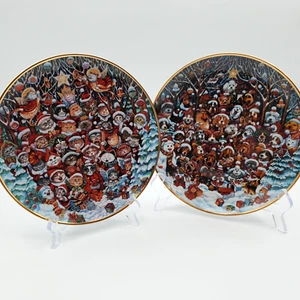 Franklin Mint Santa Claws & Santa Paws by Bill Bell Weihnachten Katze & Hund Teller - Bild 1 von 7