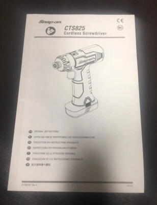 Snap-On Cordless Screwdriver CTS825 ORIGINAL INSTRUCTION MANUEL ONLY - Image 1 of 4
