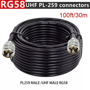 100ft RG-58 RF Coax Jumper Cable UHF PL-259 Male to Male Connector Ham CB Radio - Zdjęcie 1 z 8
